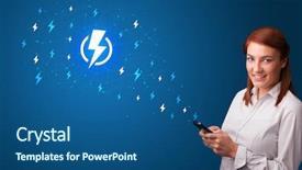  Presentation with power - Beautiful PPT theme featuring battery storage - young person using phone backdrop and a ocean colored foreground