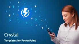  Presentation with brain power concept 3d - Slide set with battery storage - young person using phone background and a ocean colored foreground