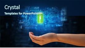  Presentation with grid energy storage - Slide set consisting of battery with full of energy background and a navy blue colored foreground