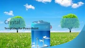  Presentation with solar wind energy - Cool new PPT theme with battery-with-solar-panels backdrop and a light blue colored foreground