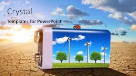  Presentation with battery - Slides featuring battery-with-wind-turbines background and a light blue colored foreground