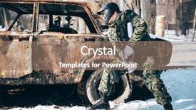  Presentation with battle - Amazing PPT layouts having battle burned car in winter backdrop and a  colored foreground