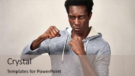  Presentation with man wear black suit - Cool new slide deck with battle mind - aggressive black man backdrop and a  colored foreground