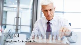  Presentation with chess - Slide deck enhanced with battle mind - businessman in office playing chess background and a  colored foreground