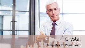  Presentation with battle - PPT theme consisting of battle mind - businessman in office playing chess background and a coral colored foreground