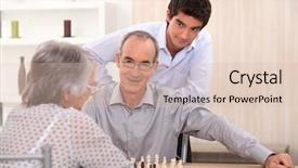  Presentation with grandparents - Amazing PPT theme having battle mind - grandparents playing chess backdrop and a lemonade colored foreground