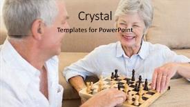  Presentation with senior couple - Slide deck featuring battle mind - senior couple sitting on floor background and a  colored foreground