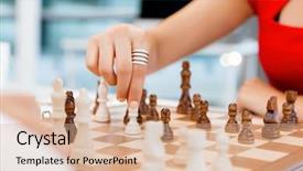  Presentation with battle - Colorful presentation design enhanced with battle plan - business woman sitting in front backdrop and a coral colored foreground