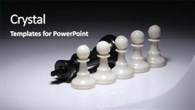  Presentation with banoffee pie cake on white - Beautiful slides featuring battle plan - chess piece king and pawns backdrop and a black colored foreground