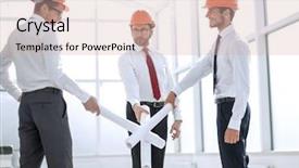  Presentation with designs - Beautiful presentation theme featuring battle plan - three architects crossed their designs backdrop and a soft green colored foreground