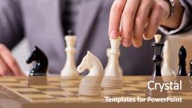  Presentation with battle - Slide deck consisting of battle plan - young businessman playing chess background and a  colored foreground