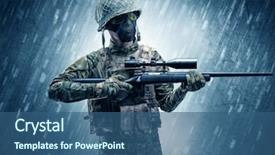  Presentation with battlefield - PPT theme having battlefield - armed soldier standing in rainy background and a ocean colored foreground