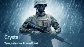  Presentation with battlefield - Audience pleasing slide deck consisting of battlefield - armed soldier standing in rainy backdrop and a ocean colored foreground