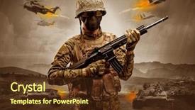  Presentation with sniper - Audience pleasing theme consisting of battlefield - armed soldier with sniper backdrop and a tawny brown colored foreground