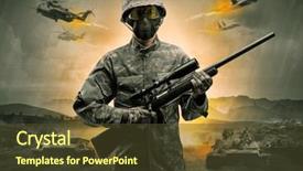  Presentation with battlefield - Audience pleasing presentation theme consisting of battlefield - armed soldier with sniper backdrop and a tawny brown colored foreground