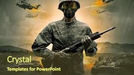  Presentation with sniper - Slide deck consisting of battlefield - armed soldier with sniper background and a tawny brown colored foreground