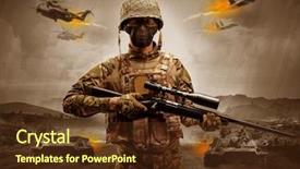  Presentation with sniper - Slide set featuring battlefield - armed soldier with sniper background and a tawny brown colored foreground