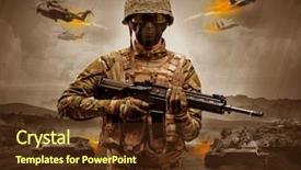  Presentation with sniper - Slide set consisting of battlefield - armed soldier with sniper background and a tawny brown colored foreground