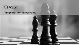  Presentation with chess board - PPT theme featuring battlefield - chess board with chess pieces background and a light gray colored foreground