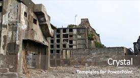  Presentation with battleship - PPT layouts having battleship - abandoned hashima island background and a gray colored foreground