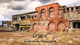  Presentation with battleship - Theme having battleship - abandoned island of gunkanjima nagasaki background and a coral colored foreground