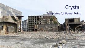  Presentation with battleship - PPT layouts enhanced with battleship - abandoned island of gunkanjima background and a sky blue colored foreground