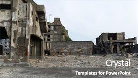  Presentation with battleship - Cool new PPT theme with battleship island in japan backdrop and a gray colored foreground