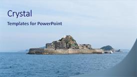  Presentation with battleship - Slides with battleship island in nagasaki city background and a  colored foreground
