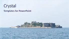  Presentation with battleship - Beautiful PPT layouts featuring battleship island in nagasaki city backdrop and a  colored foreground