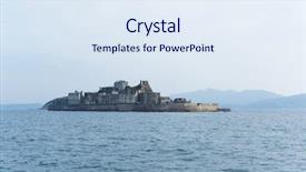  Presentation with battleship - Audience pleasing PPT theme consisting of battleship island in nagasaki city backdrop and a  colored foreground