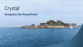  Presentation with battleship - Presentation theme consisting of battleship island in nagasaki city background and a sky blue colored foreground