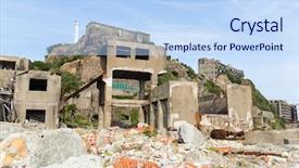  Presentation with battleship - Theme with battleship island in nagasaki japan background and a  colored foreground