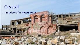  Presentation with battleship - Theme featuring battleship island in nagasaki japan background and a sky blue colored foreground