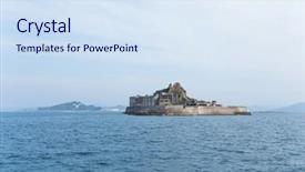  Presentation with battleship - Audience pleasing PPT layouts consisting of battleship island in nagasaki backdrop and a sky blue colored foreground