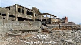  Presentation with battleship - PPT layouts with battleship island in nagasaki background and a gray colored foreground