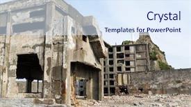  Presentation with battleship - Presentation theme consisting of battleship island in nagasaki background and a sky blue colored foreground