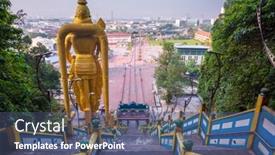  Presentation with caves - PPT theme featuring batu-caves-statue-and-entrance background and a ocean colored foreground