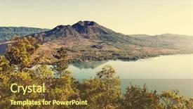  Presentation with volcano - Beautiful presentation design featuring batur volcano on bali island backdrop and a tawny brown colored foreground