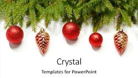 Presentation with branch - Amazing PPT theme having baubles on fir branch isolated backdrop and a  colored foreground