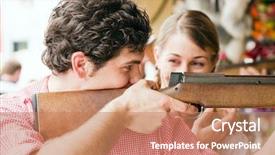  Presentation with costume - Presentation theme having costume doing some target shooting background and a coral colored foreground