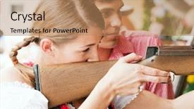  Presentation with costume - Audience pleasing PPT theme consisting of costume doing some target shooting backdrop and a coral colored foreground