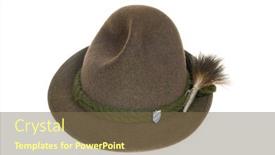 Presentation with hat - Presentation with worst - bavarian hat isolated background and a tawny brown colored foreground