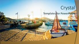  Presentation with ancient greek of stone - Beautiful slides featuring bay and yachts at stony backdrop and a sky blue colored foreground