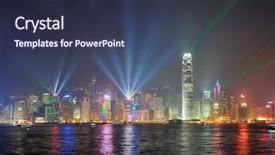  Presentation with laser beams - PPT layouts consisting of bay decoration - hong kong skyline at night background and a tawny brown colored foreground