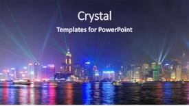  Presentation with laser beams - Theme having bay decoration - hong kong skyline at night background and a navy blue colored foreground