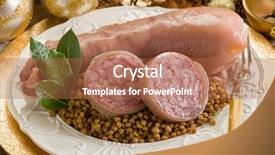  Presentation with pig - PPT theme with bay decoration - pig trotter with lentils background and a coral colored foreground