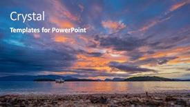  Presentation with sunrise - Cool new PPT theme with bay-of-nidri-at-sunrise backdrop and a ocean colored foreground