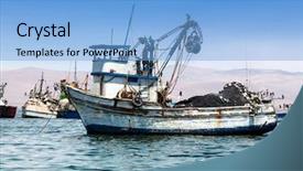 Presentation with pacific - Beautiful theme featuring fishing boat in the bay backdrop and a light blue colored foreground