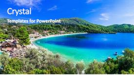  Presentation with beautiful skin and beach - Presentation design having bay sporades island of greece background and a cobalt blue colored foreground