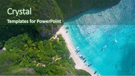  Presentation with maya bay - PPT theme enhanced with bay surrounded by limestone cliff background and a tawny brown colored foreground